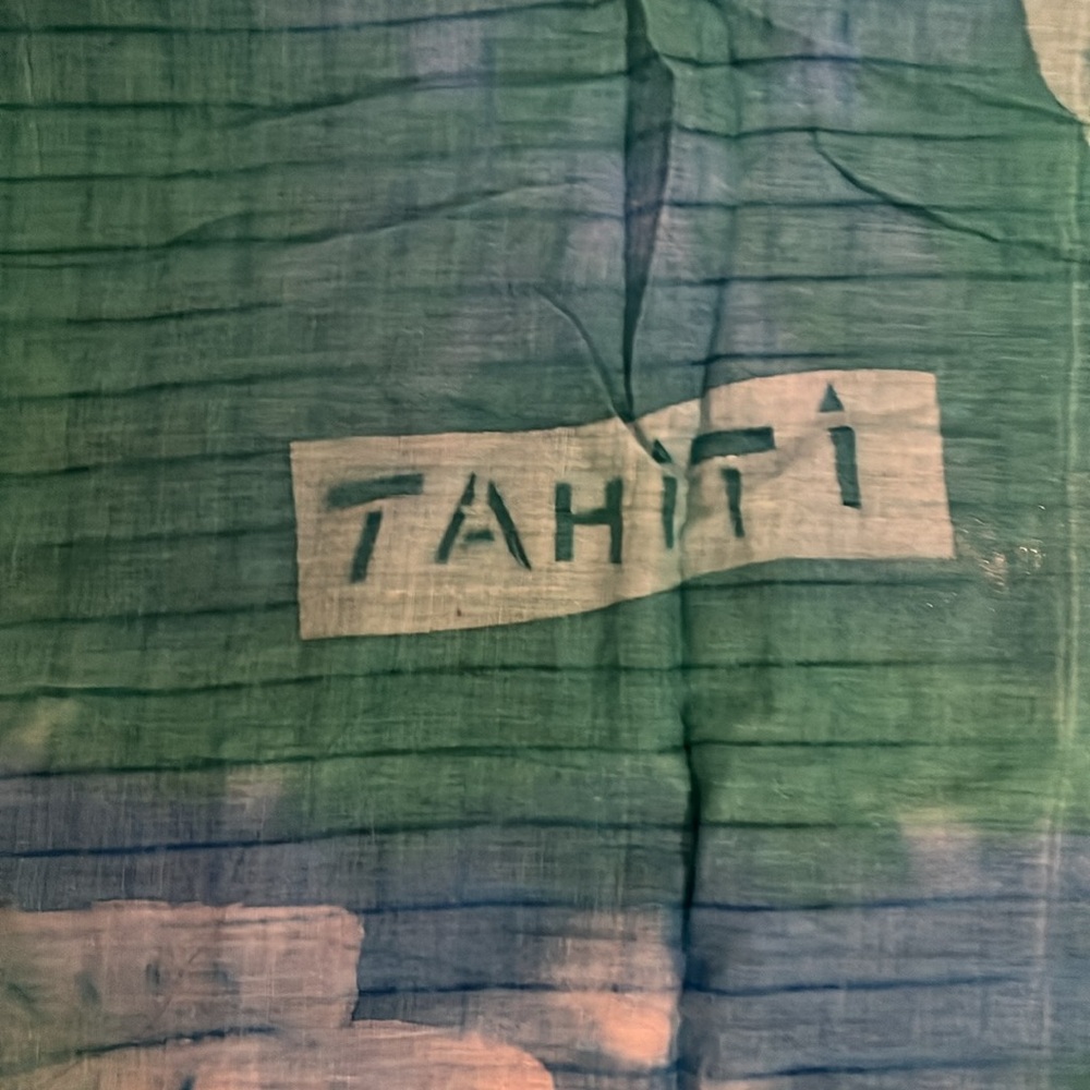 Bathing suit wrap tie dye in blue green and white. Tahiti print with fish
